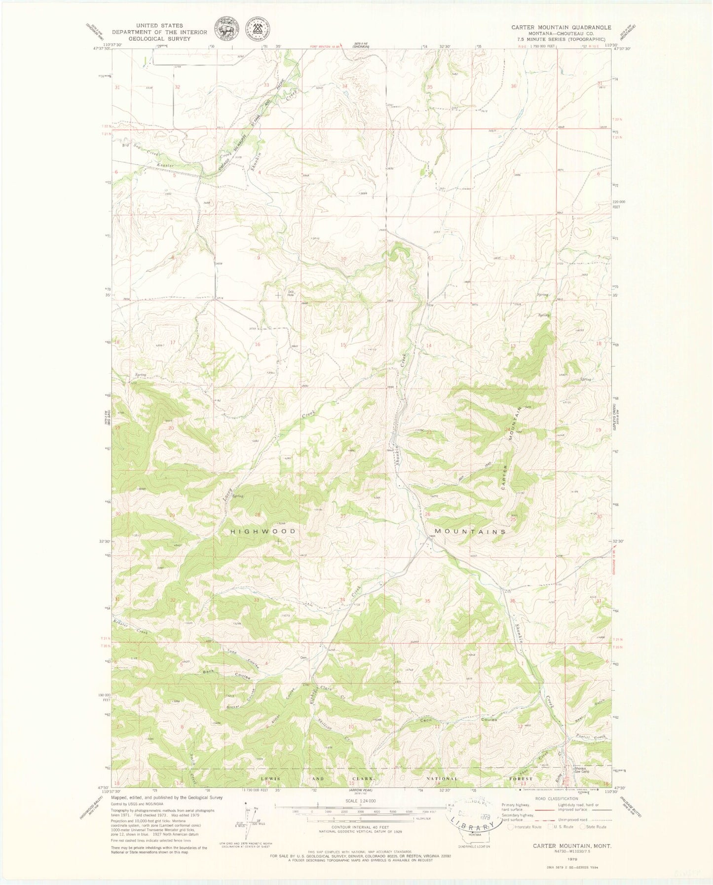 Classic USGS Carter Mountain Montana 7.5'x7.5' Topo Map Image