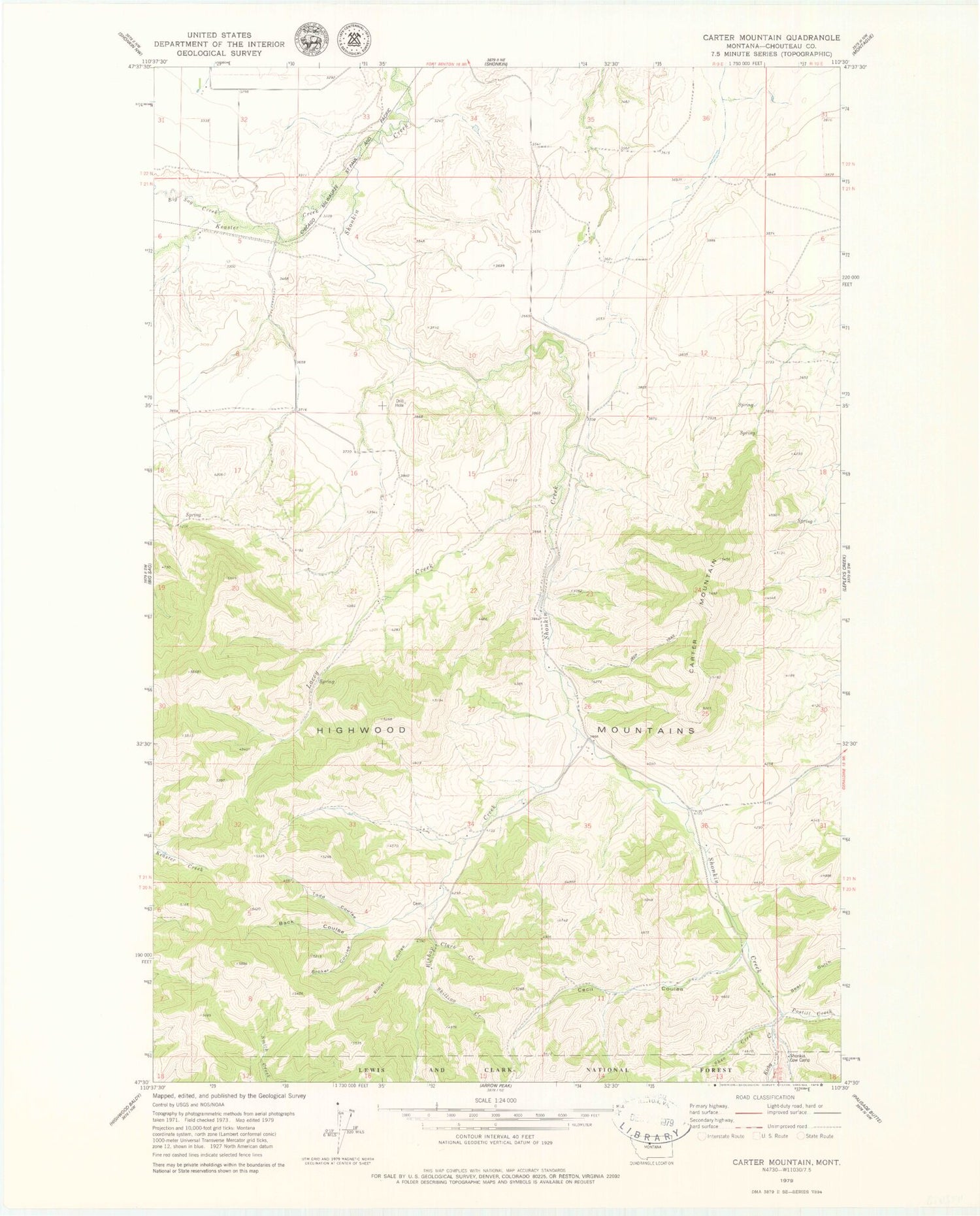 Classic USGS Carter Mountain Montana 7.5'x7.5' Topo Map Image