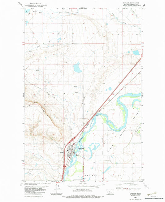 Classic USGS Cascade Montana 7.5'x7.5' Topo Map Image