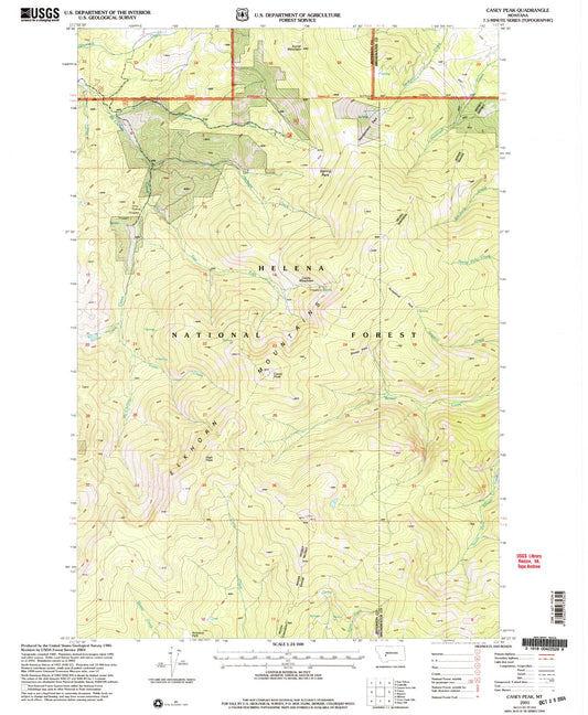 Classic USGS Casey Peak Montana 7.5'x7.5' Topo Map Image