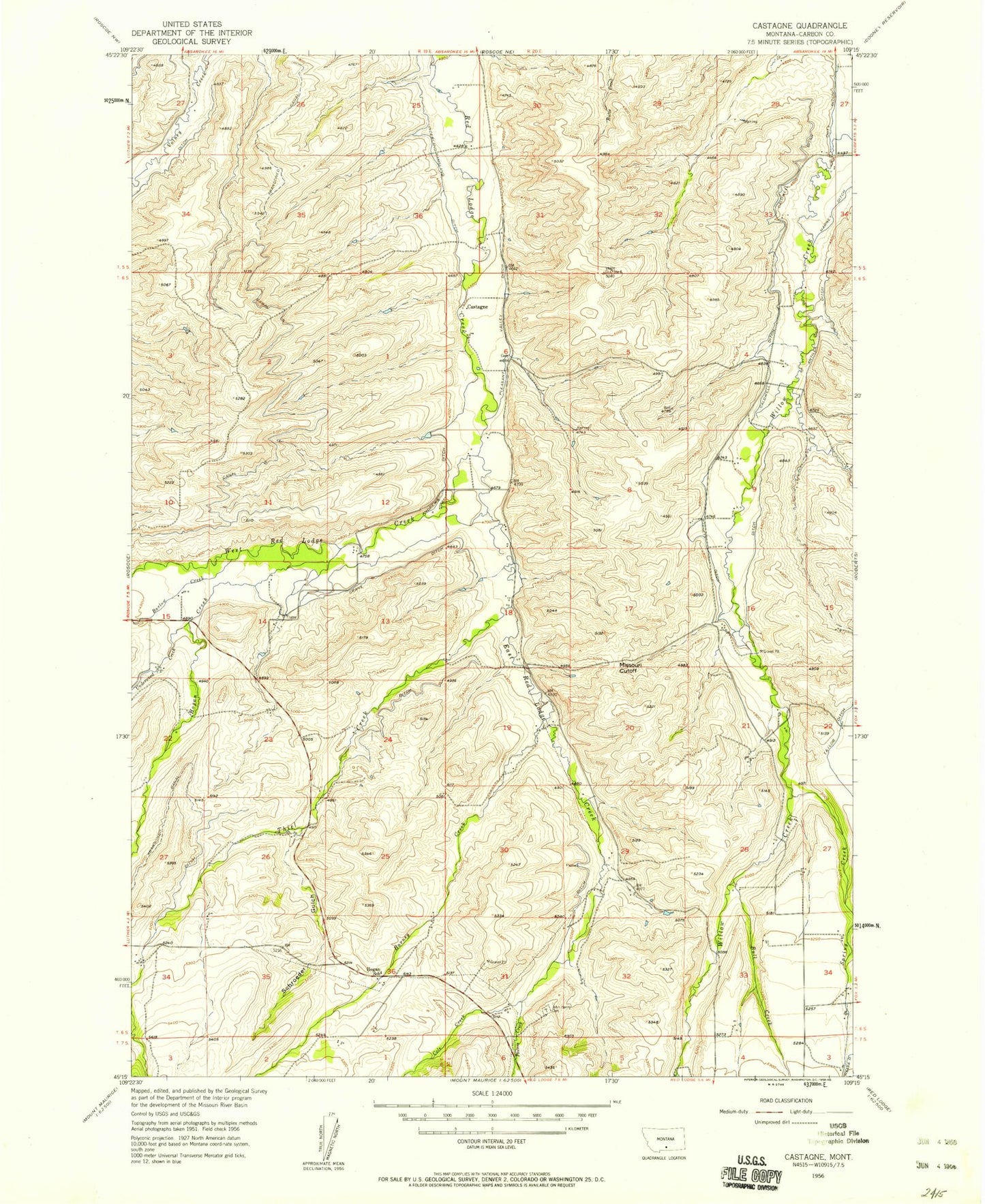 Classic USGS Castagne Montana 7.5'x7.5' Topo Map Image