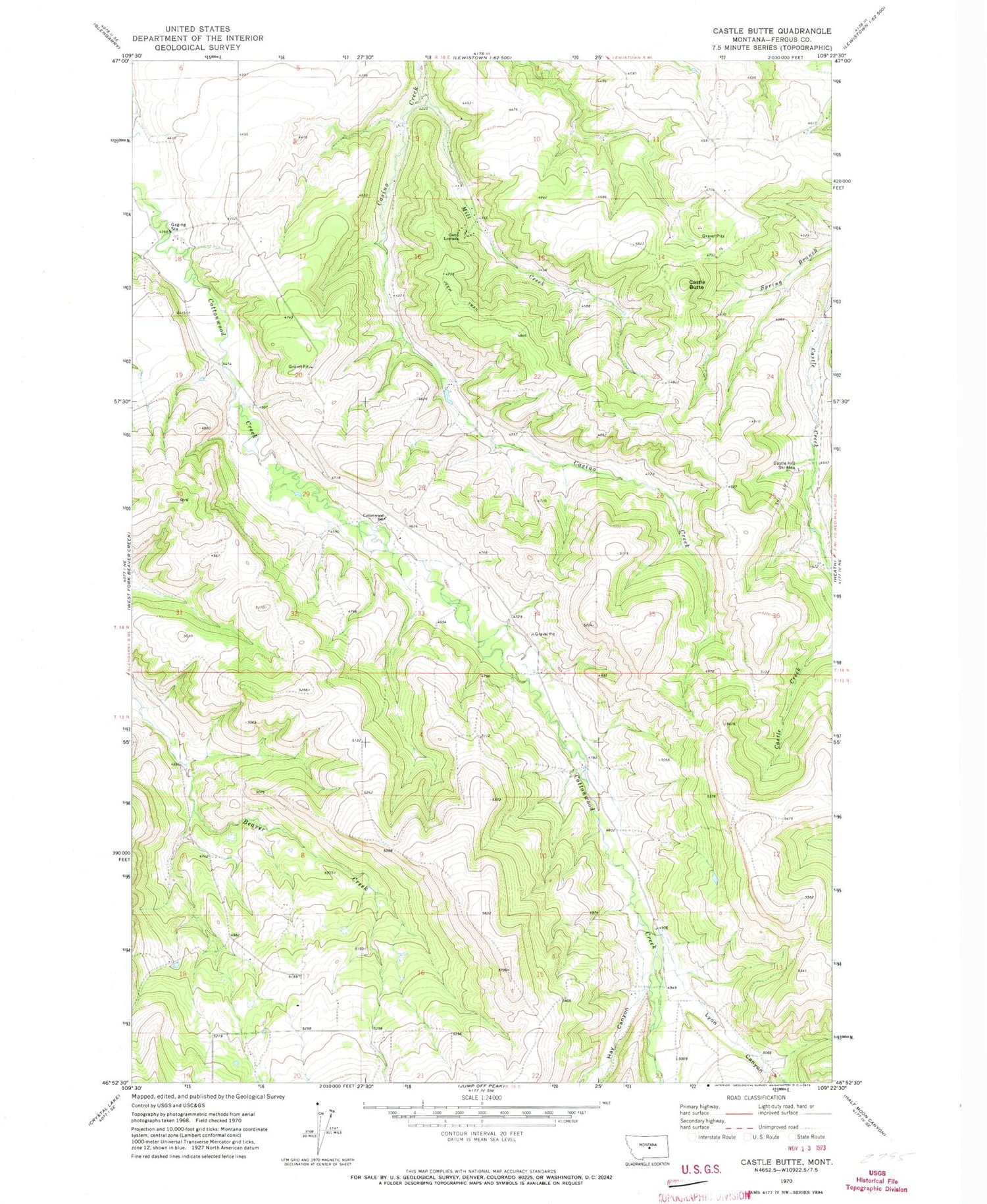 Classic USGS Castle Butte Montana 7.5'x7.5' Topo Map Image