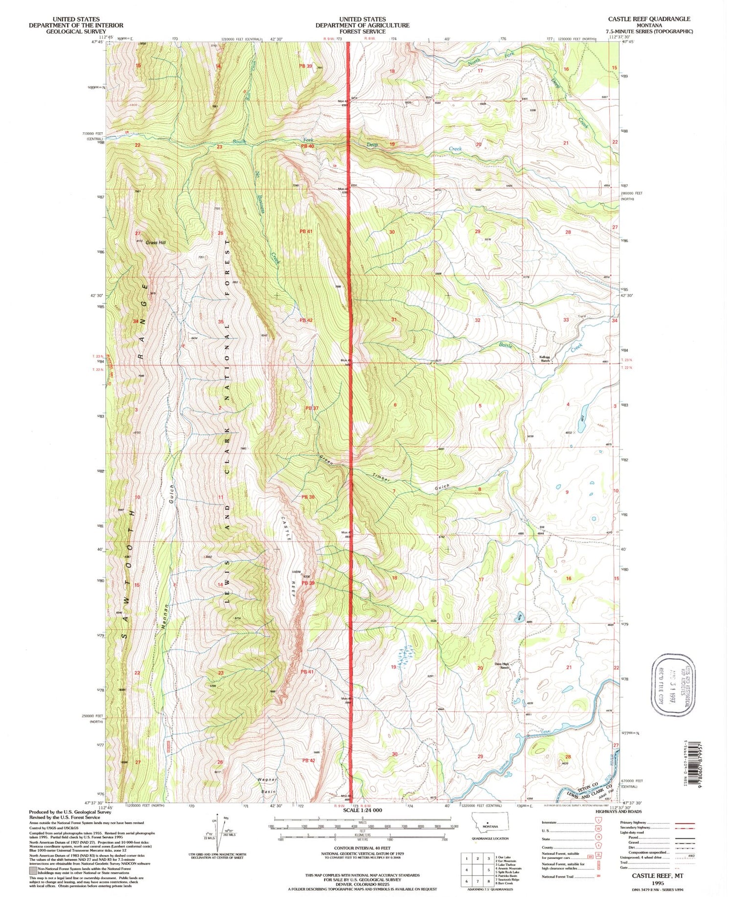 Classic USGS Castle Reef Montana 7.5'x7.5' Topo Map Image