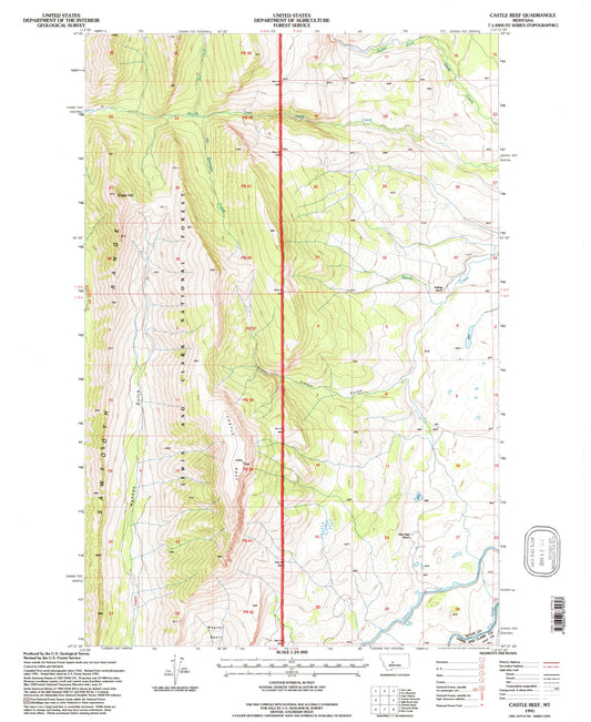 Classic USGS Castle Reef Montana 7.5'x7.5' Topo Map Image