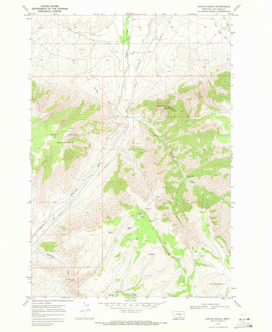 Classic USGS Castle Rocks Montana 7.5'x7.5' Topo Map Image