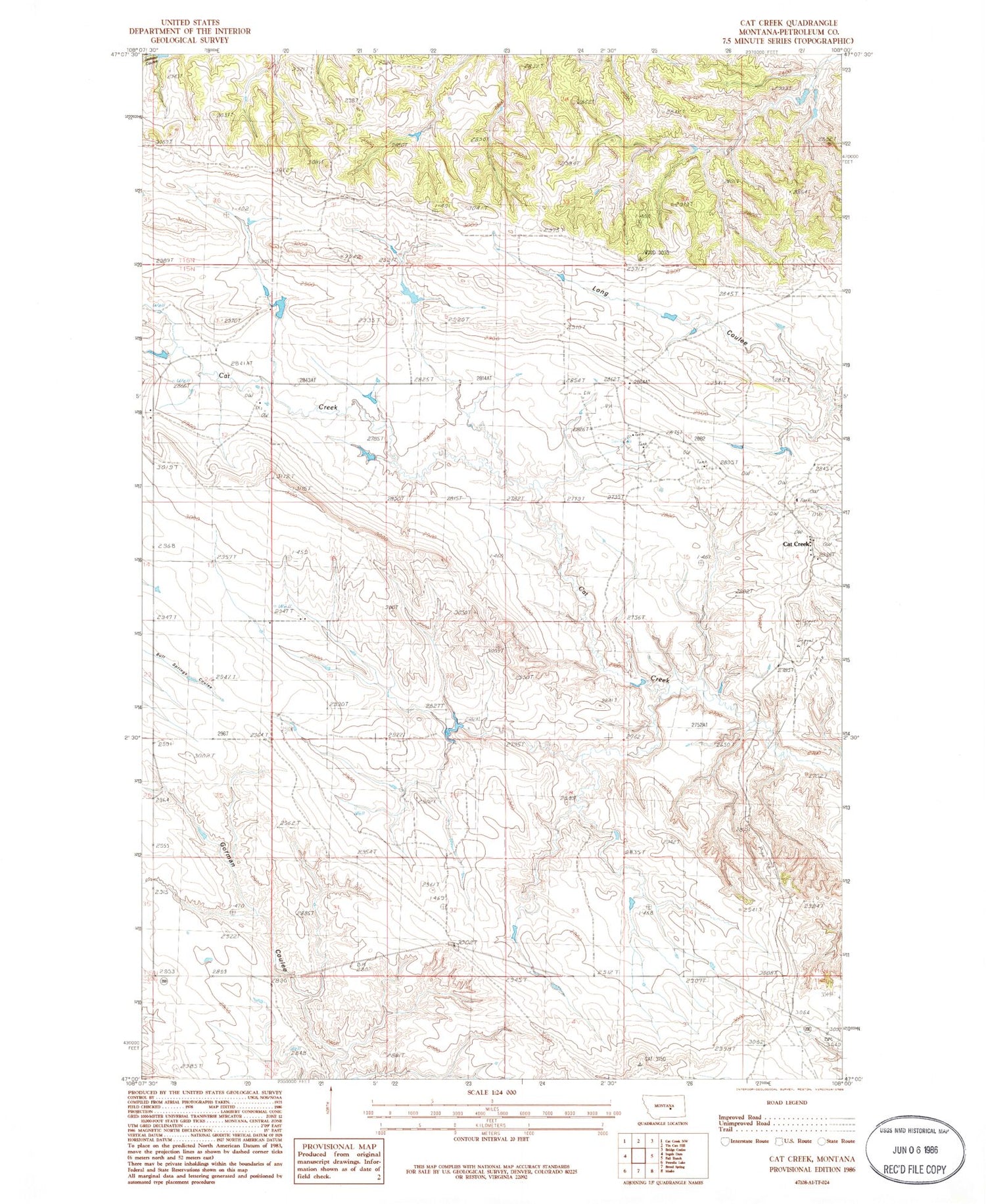 Classic USGS Cat Creek Montana 7.5'x7.5' Topo Map Image