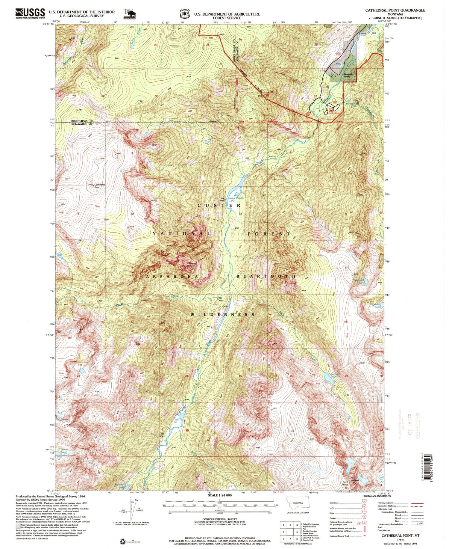 Classic USGS Cathedral Point Montana 7.5'x7.5' Topo Map Image