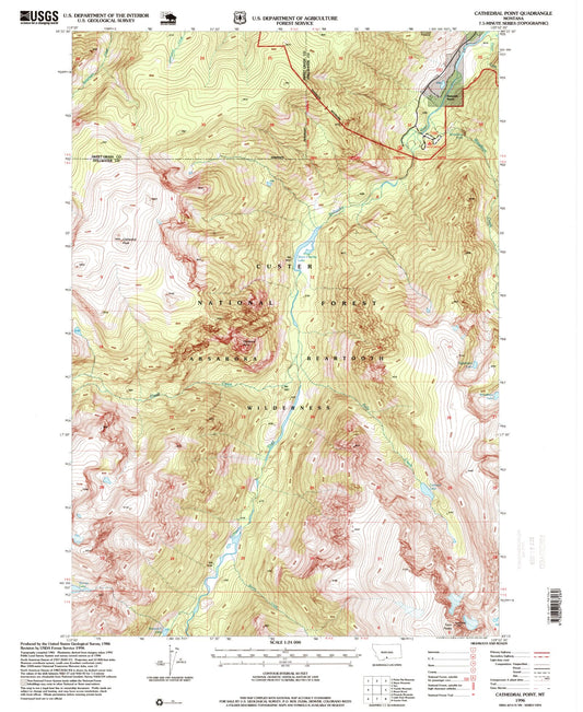 Classic USGS Cathedral Point Montana 7.5'x7.5' Topo Map Image