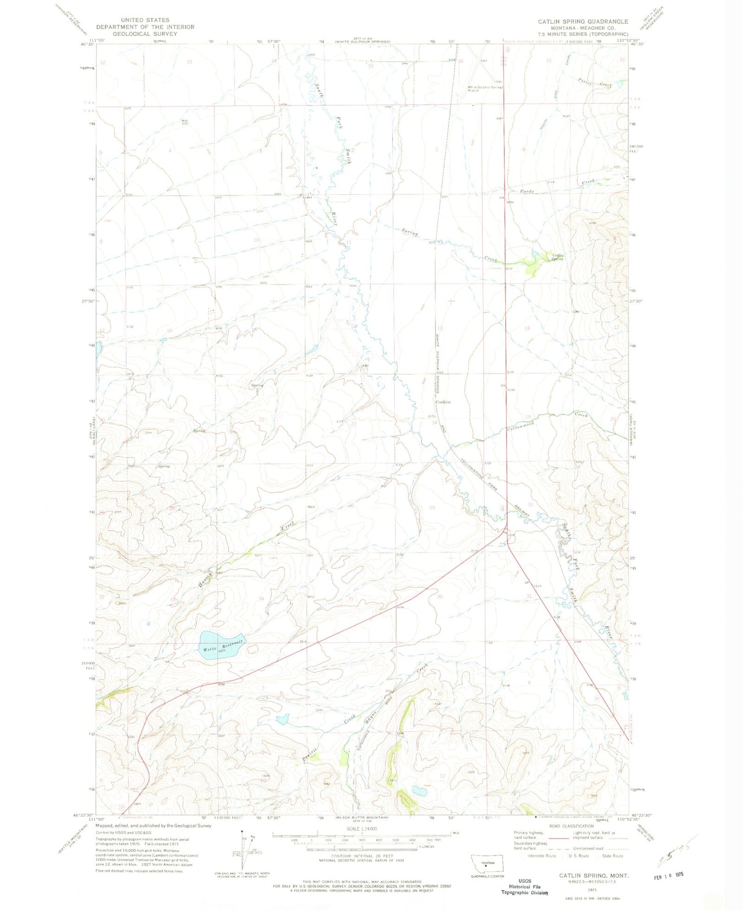 Classic USGS Catlin Spring Montana 7.5'x7.5' Topo Map Image