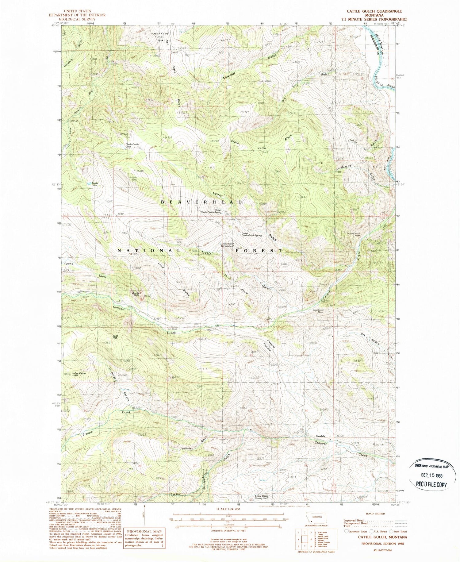 Classic USGS Cattle Gulch Montana 7.5'x7.5' Topo Map Image