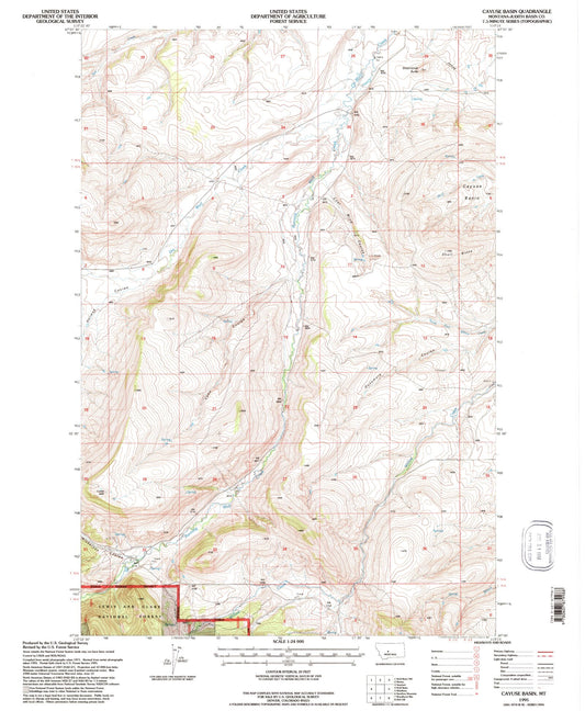 Classic USGS Cayuse Basin Montana 7.5'x7.5' Topo Map Image
