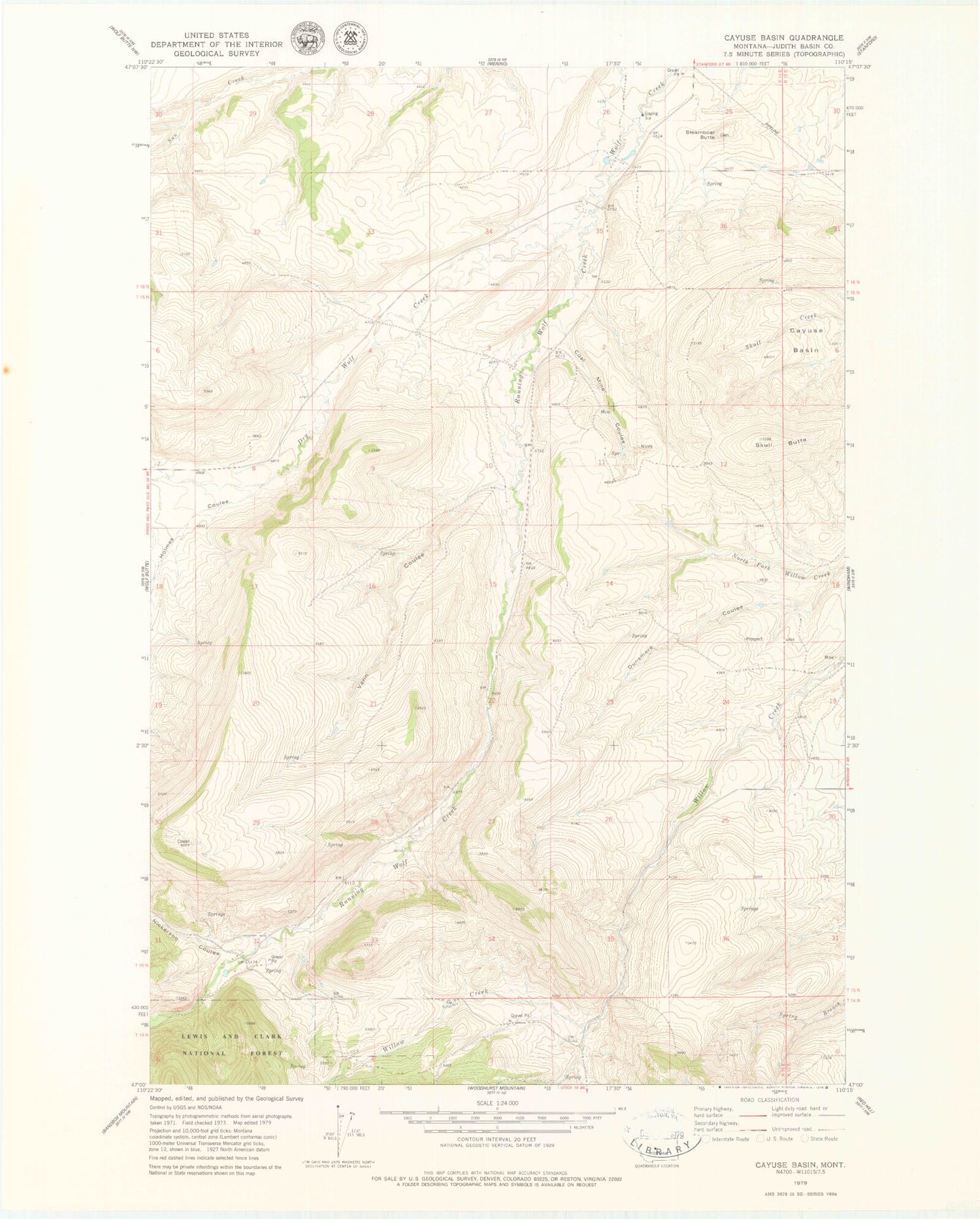 Classic USGS Cayuse Basin Montana 7.5'x7.5' Topo Map Image