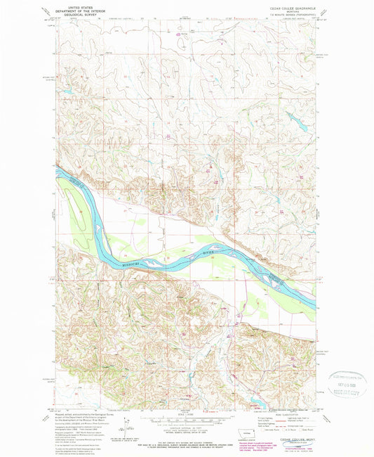 Classic USGS Cedar Coulee Montana 7.5'x7.5' Topo Map Image