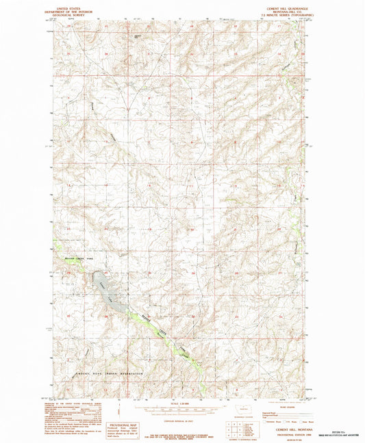 Classic USGS Cement Hill Montana 7.5'x7.5' Topo Map Image
