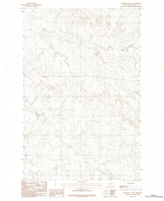 Classic USGS Cemetery Coulee Montana 7.5'x7.5' Topo Map Image