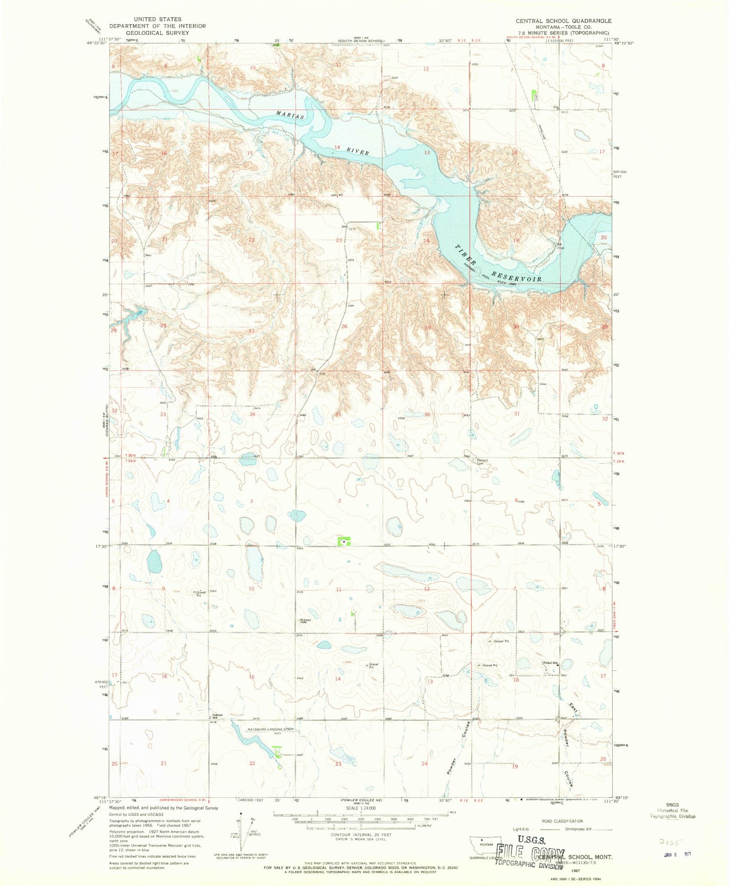 Classic USGS Central School Montana 7.5'x7.5' Topo Map Image