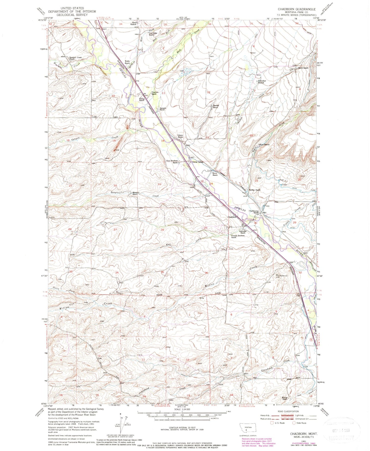 Classic USGS Chadborn Montana 7.5'x7.5' Topo Map Image