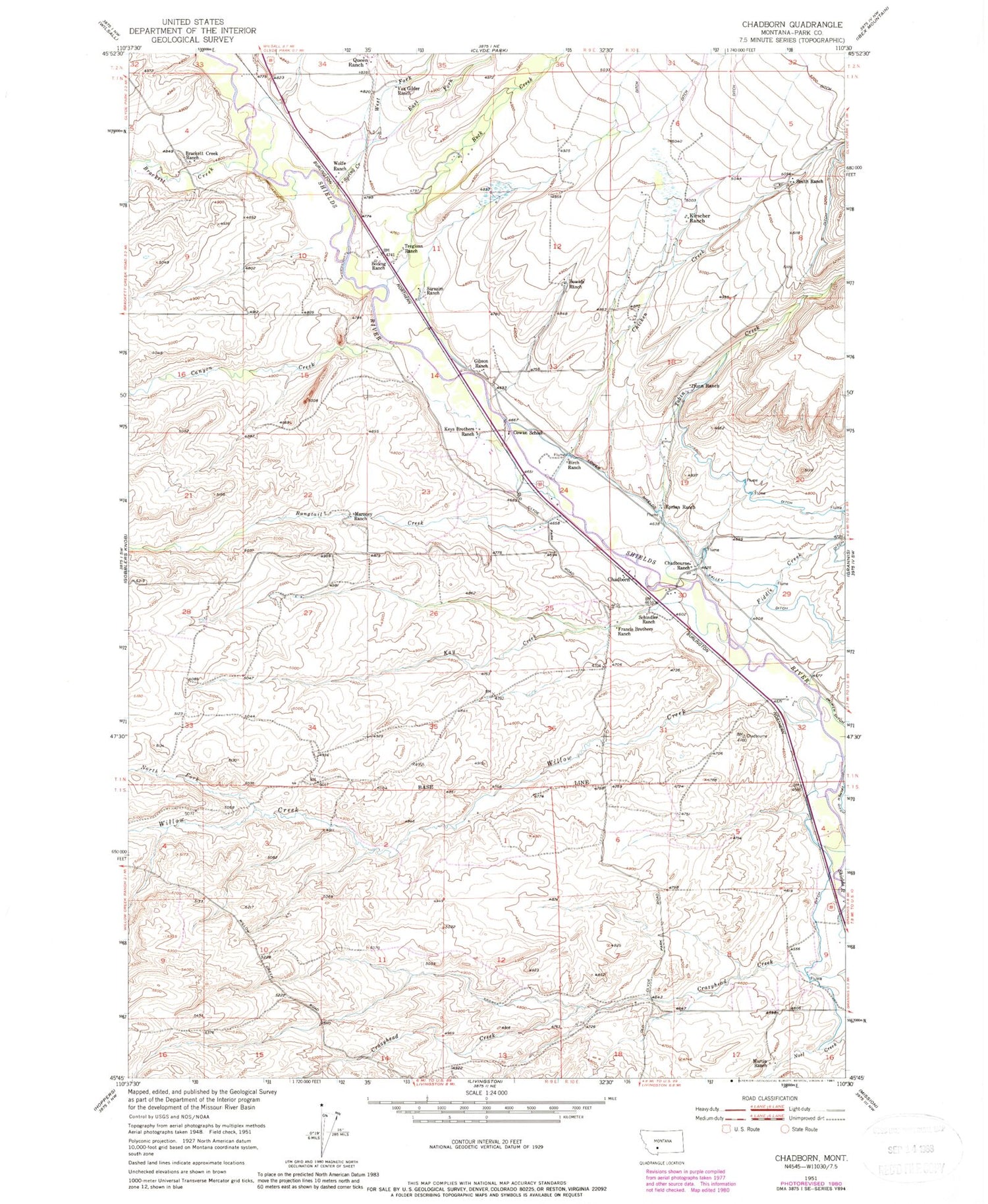 Classic USGS Chadborn Montana 7.5'x7.5' Topo Map Image