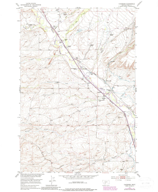 Classic USGS Chadborn Montana 7.5'x7.5' Topo Map Image