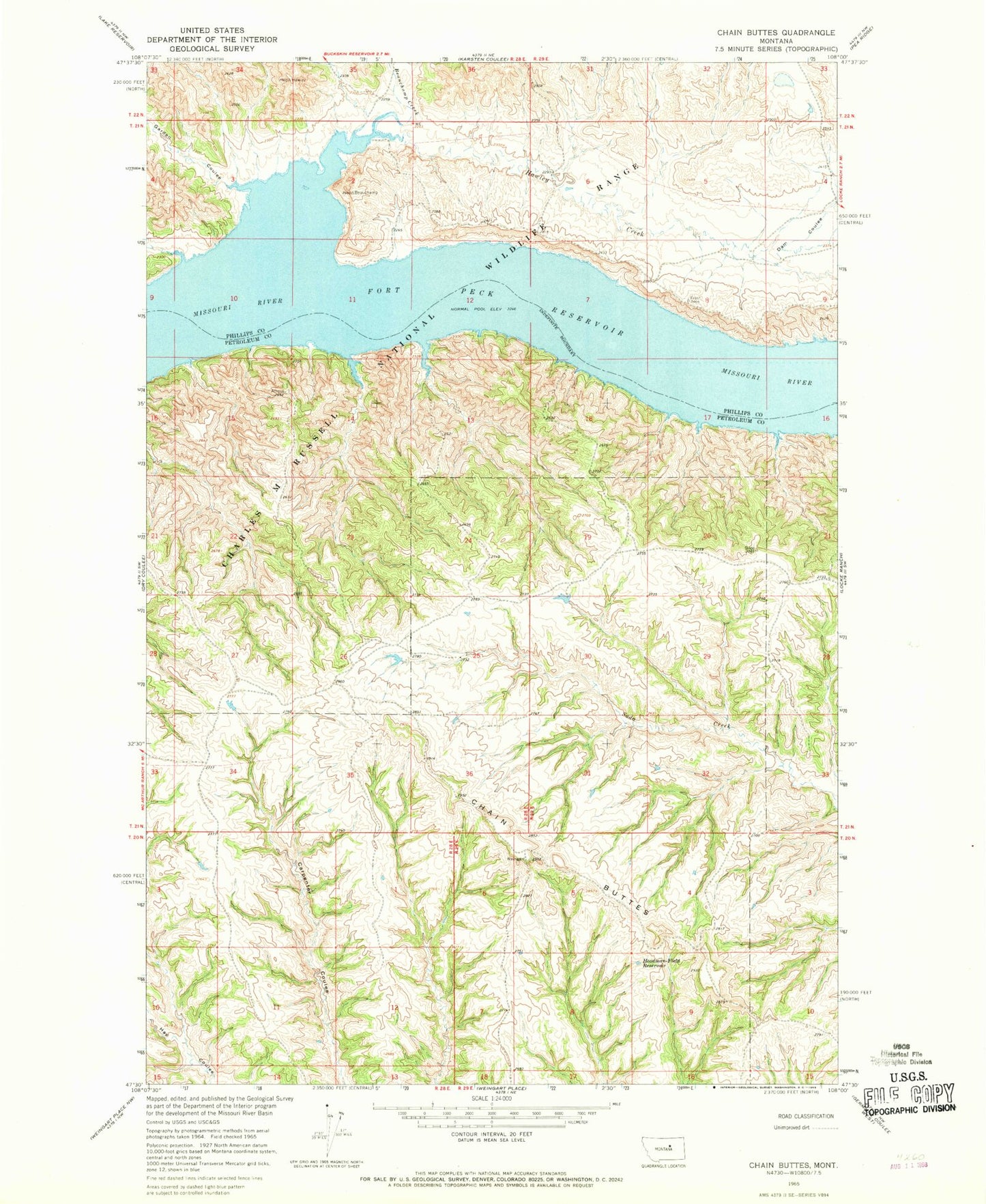 Classic USGS Chain Buttes Montana 7.5'x7.5' Topo Map Image