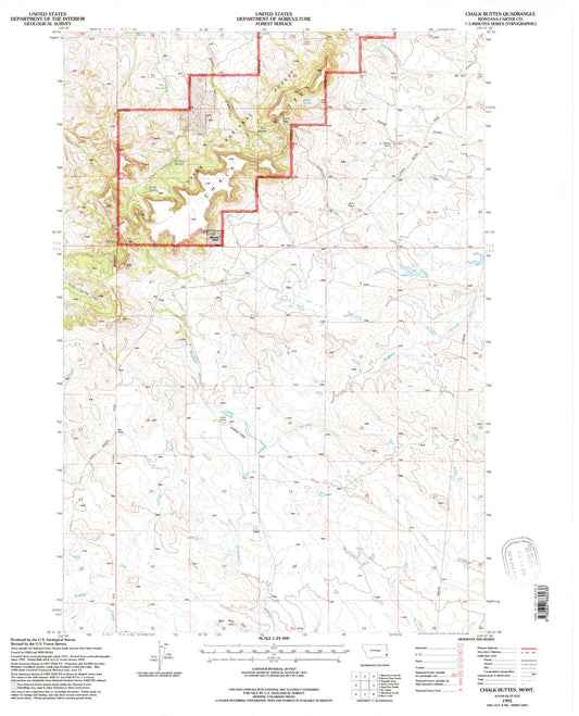 Classic USGS Chalk Buttes Montana 7.5'x7.5' Topo Map Image