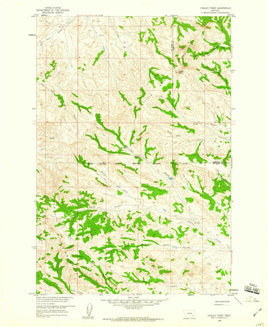 Classic USGS Chalky Point Montana 7.5'x7.5' Topo Map Image