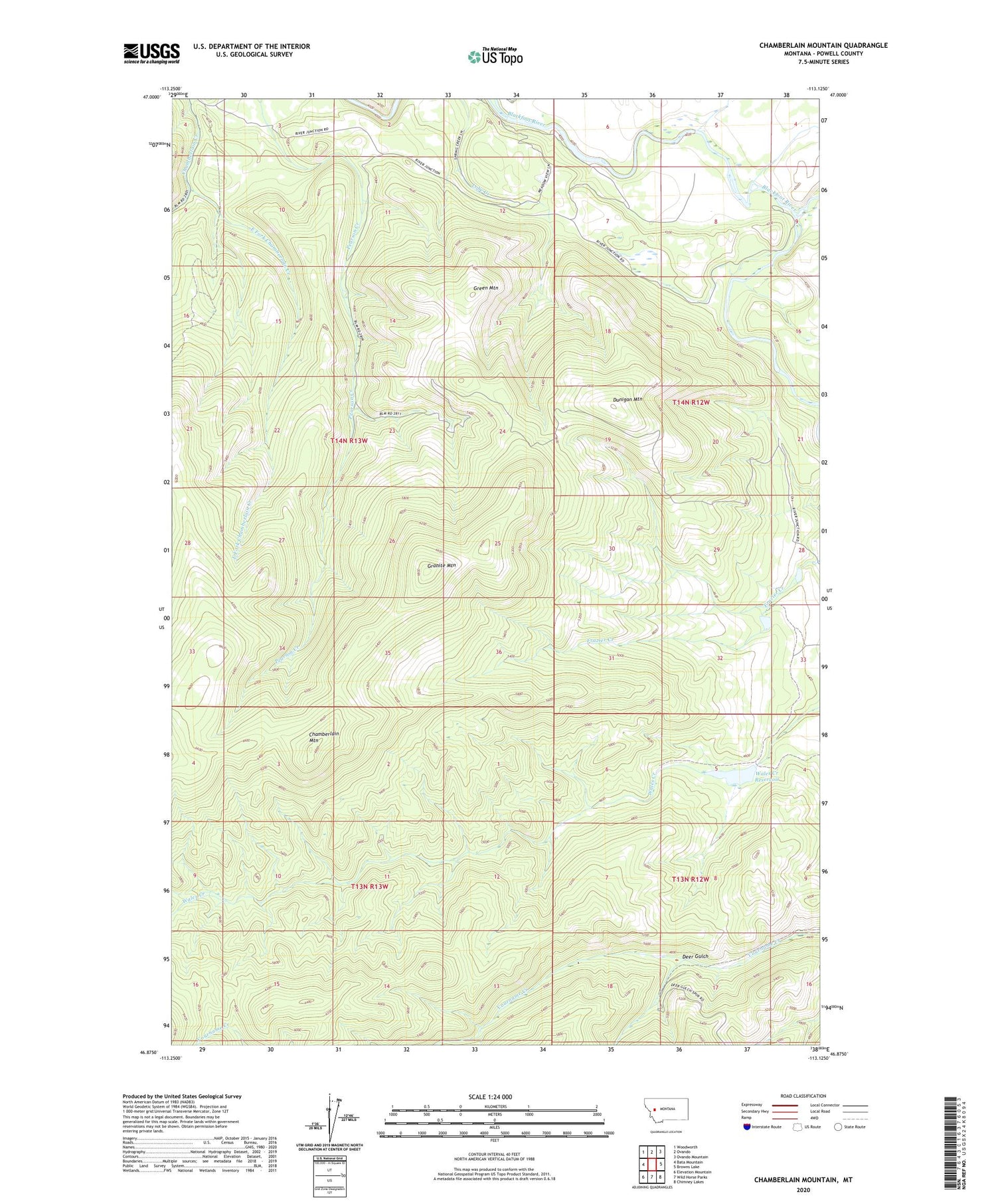 Chamberlain Mountain Montana US Topo Map Image