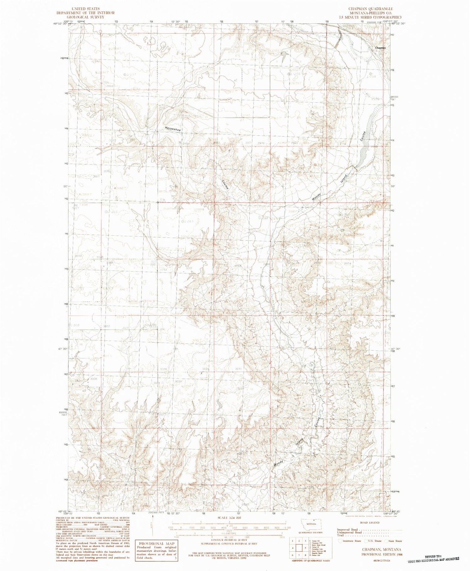 Classic USGS Chapman Montana 7.5'x7.5' Topo Map Image