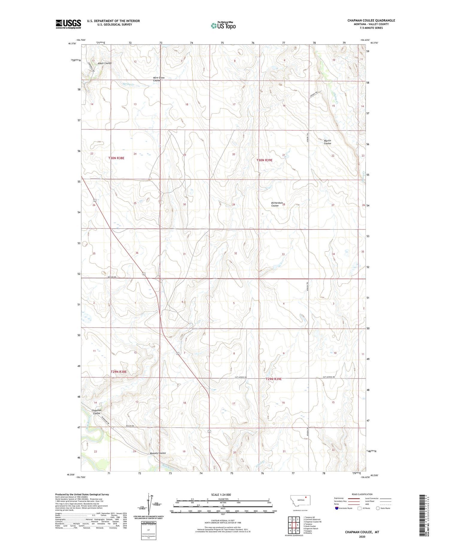 Chapman Coulee Montana US Topo Map Image