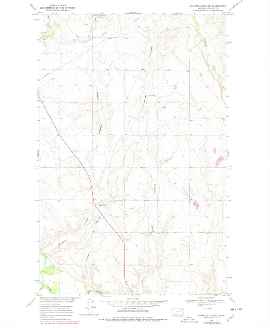 Classic USGS Chapman Coulee Montana 7.5'x7.5' Topo Map Image