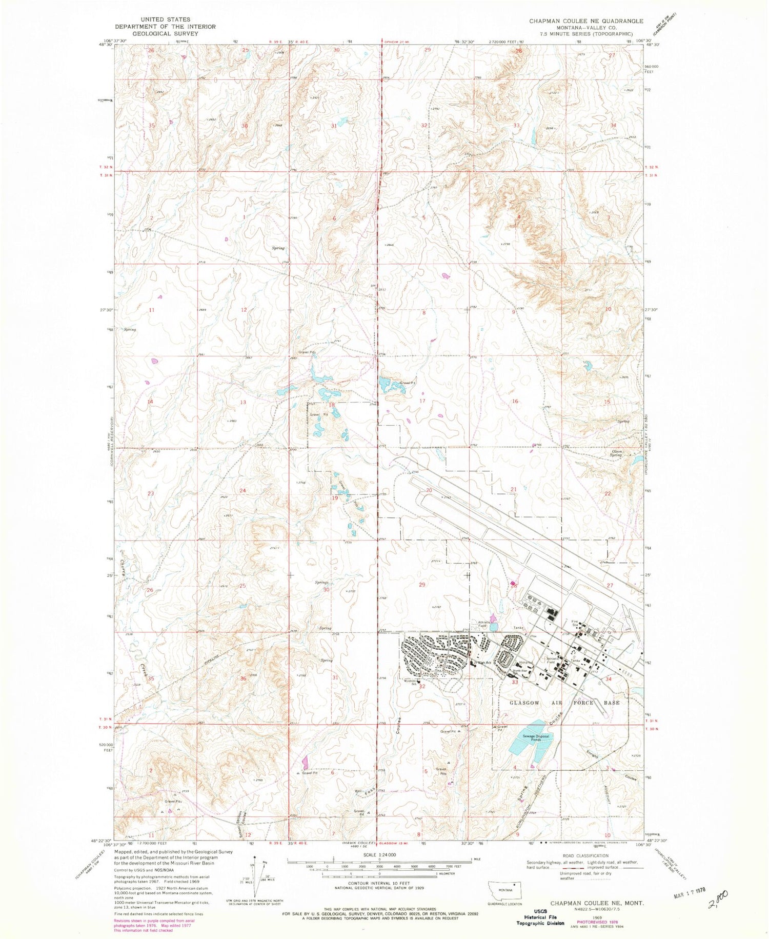 Classic USGS Chapman Coulee NE Montana 7.5'x7.5' Topo Map Image