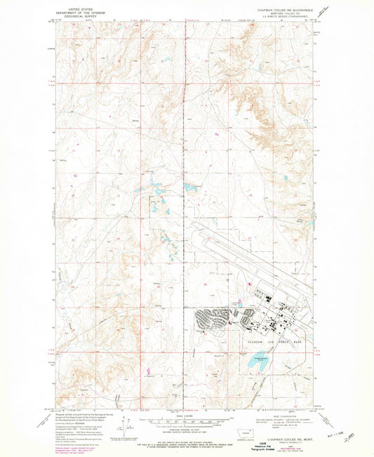 Classic USGS Chapman Coulee NE Montana 7.5'x7.5' Topo Map Image
