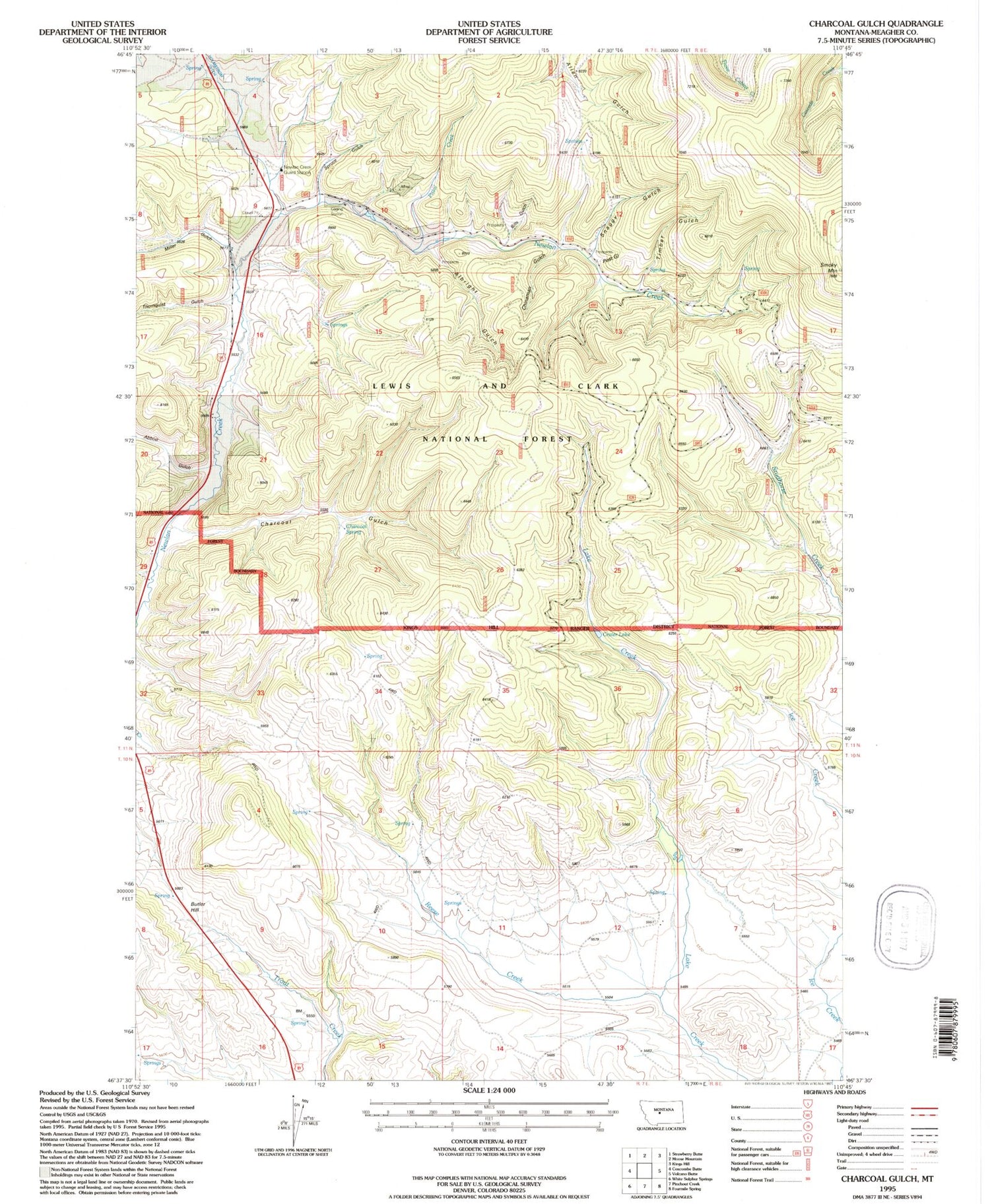 Classic USGS Charcoal Gulch Montana 7.5'x7.5' Topo Map Image