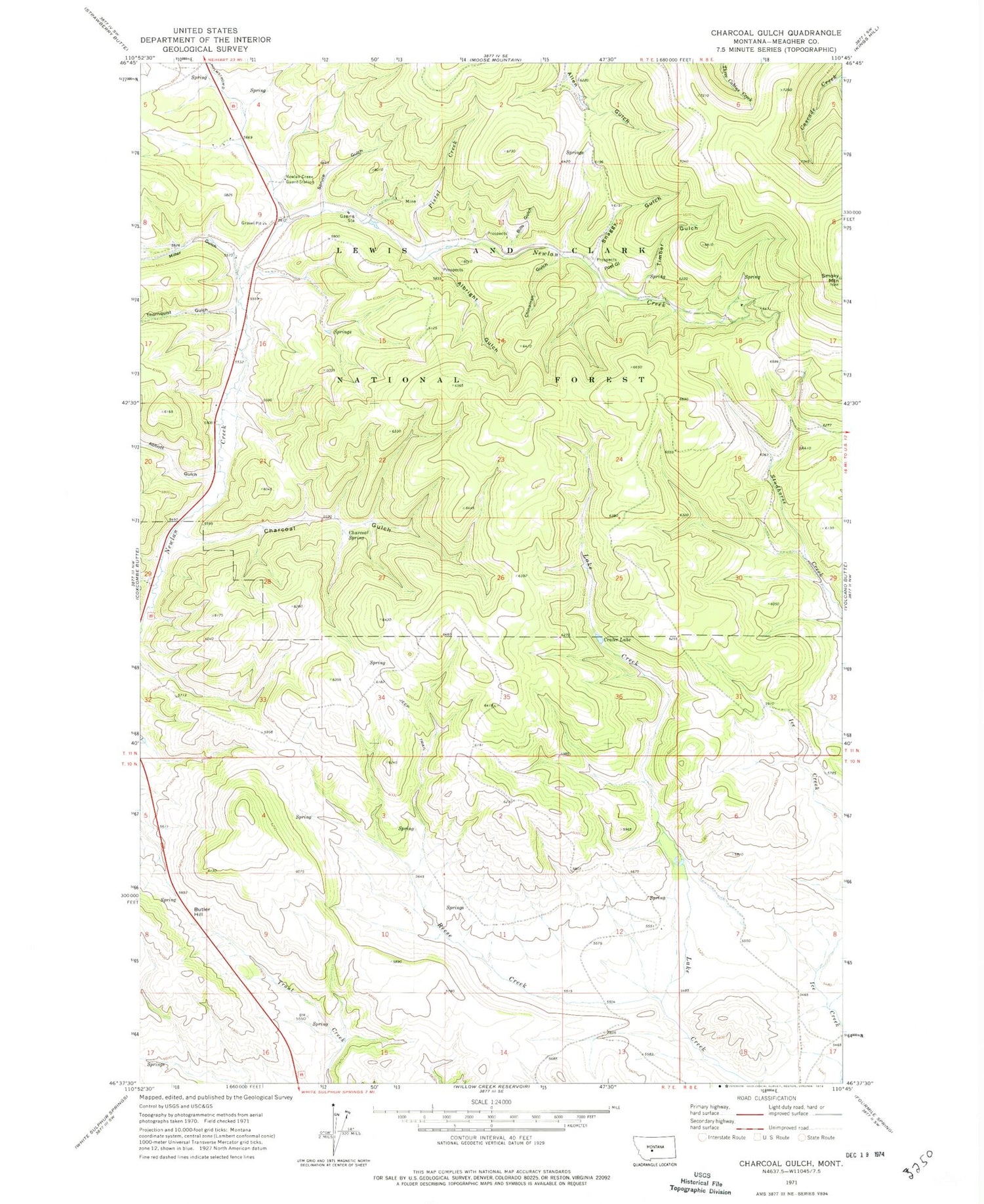 Classic USGS Charcoal Gulch Montana 7.5'x7.5' Topo Map Image
