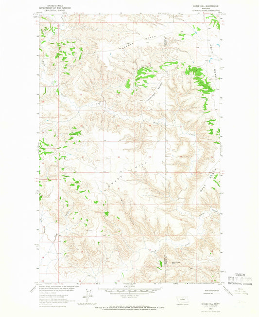 Classic USGS Chase Hill Montana 7.5'x7.5' Topo Map Image