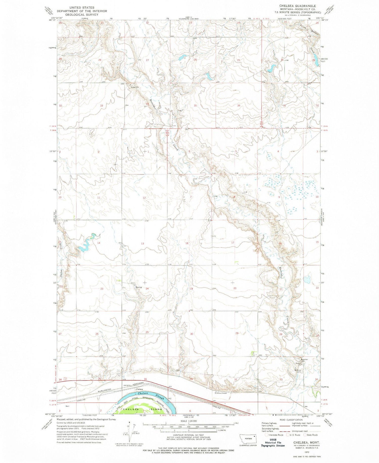 Classic USGS Chelsea Montana 7.5'x7.5' Topo Map Image
