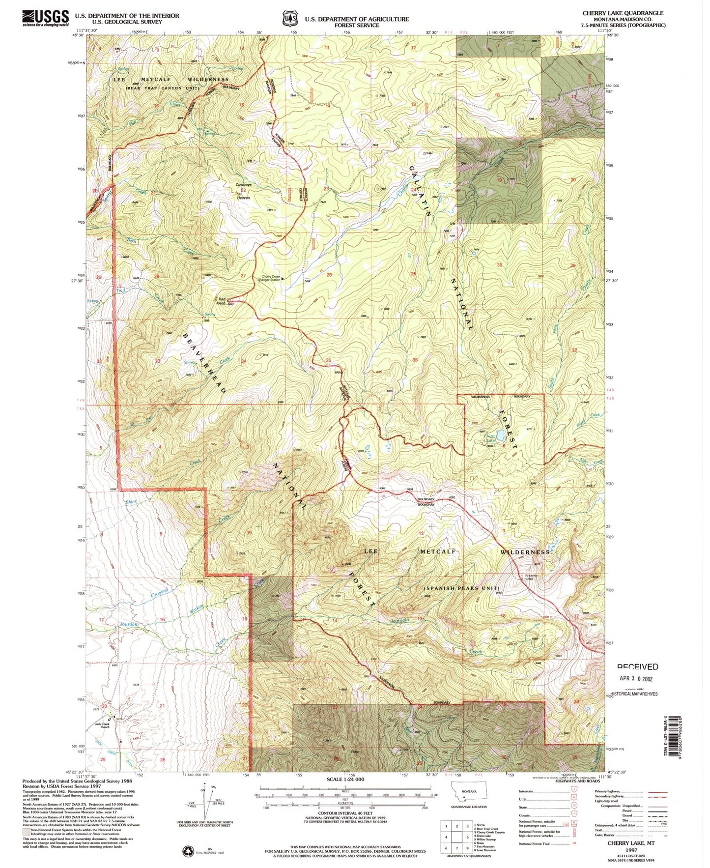 Classic USGS Cherry Lake Montana 7.5'x7.5' Topo Map Image
