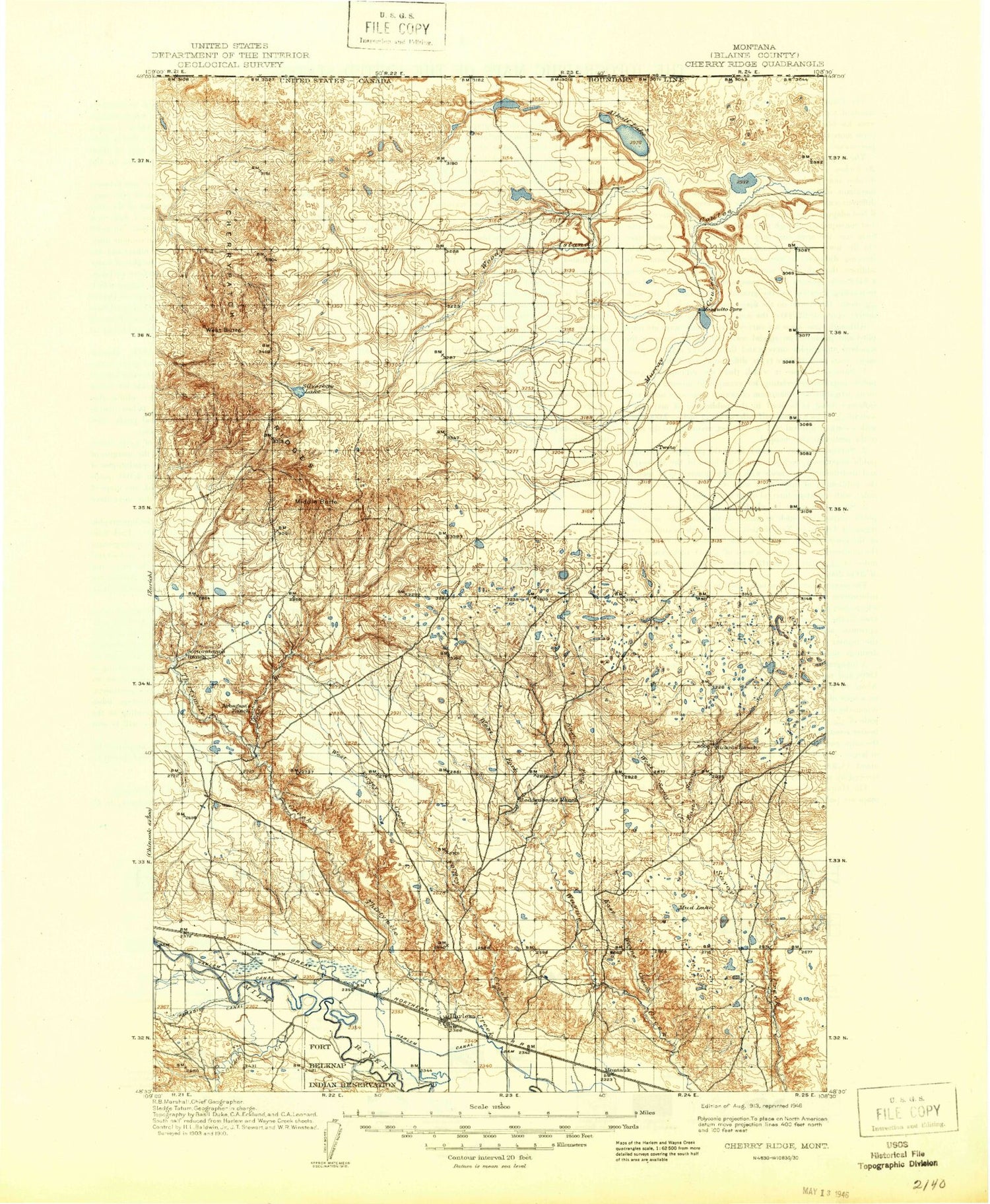 Historic 1913 Cherry Ridge Montana 30'x30' Topo Map Image