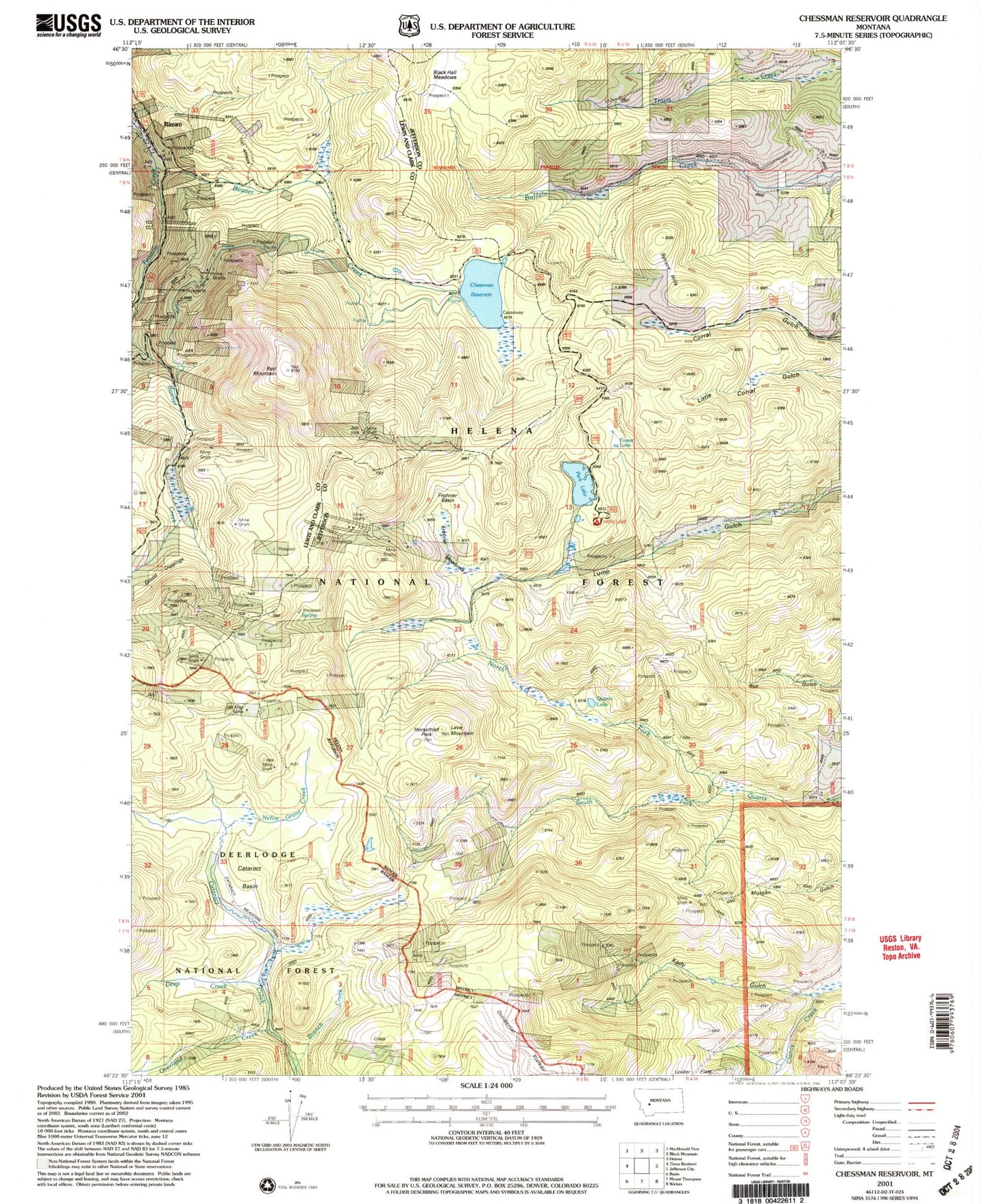 Classic USGS Chessman Reservoir Montana 7.5'x7.5' Topo Map Image