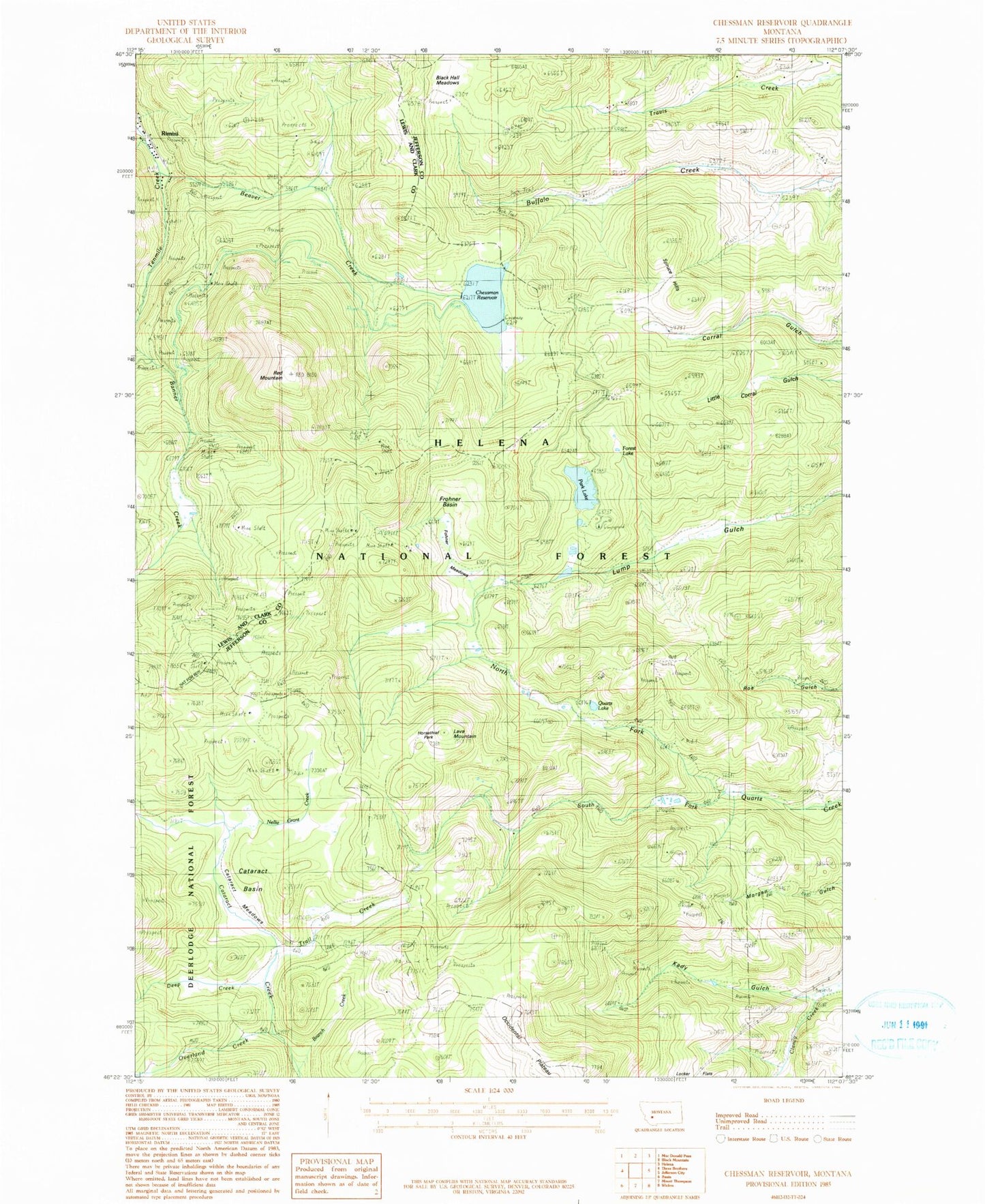 Classic USGS Chessman Reservoir Montana 7.5'x7.5' Topo Map Image
