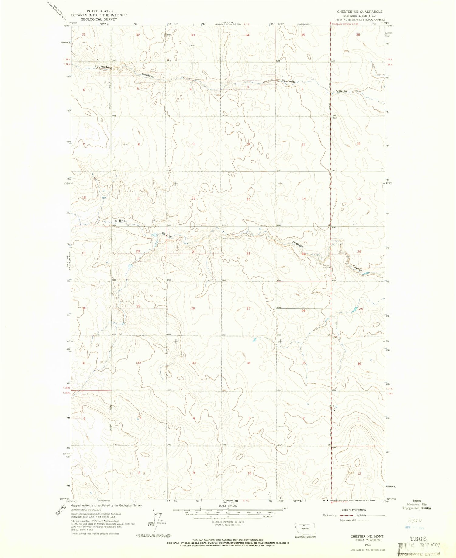 Classic USGS Chester NE Montana 7.5'x7.5' Topo Map Image