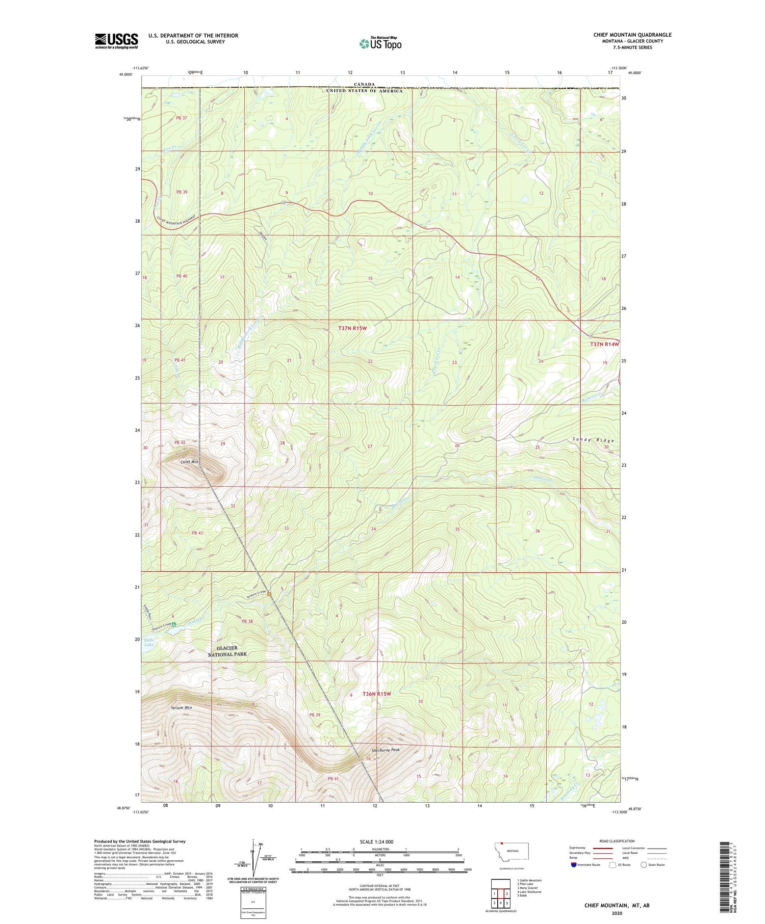 Chief Mountain Montana US Topo Map Image