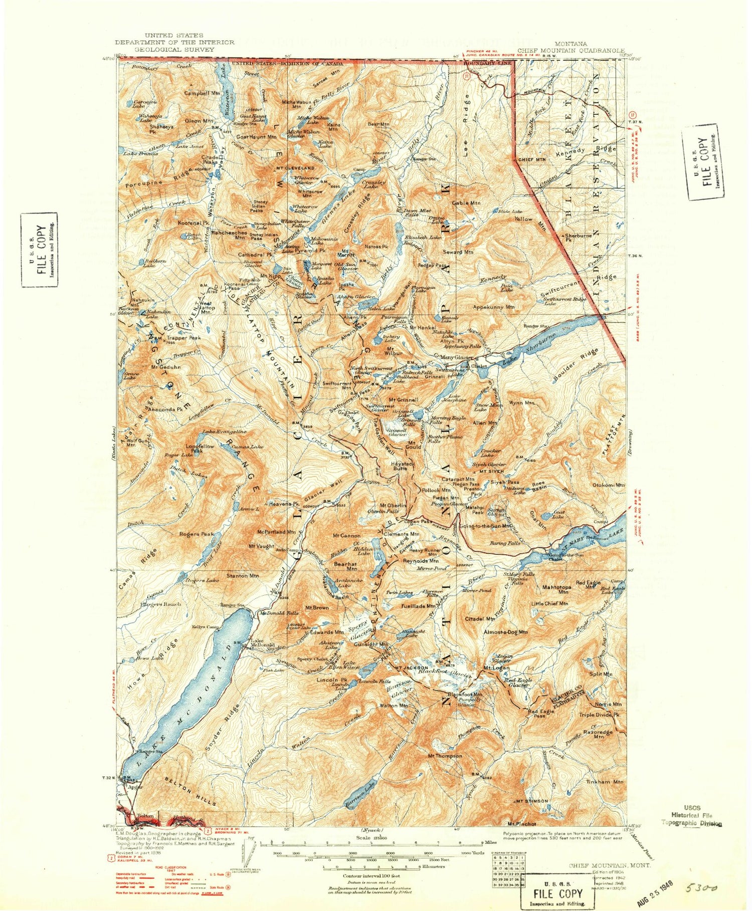 Historic 1904 Chief Mountain Montana 30'x30' Topo Map Image