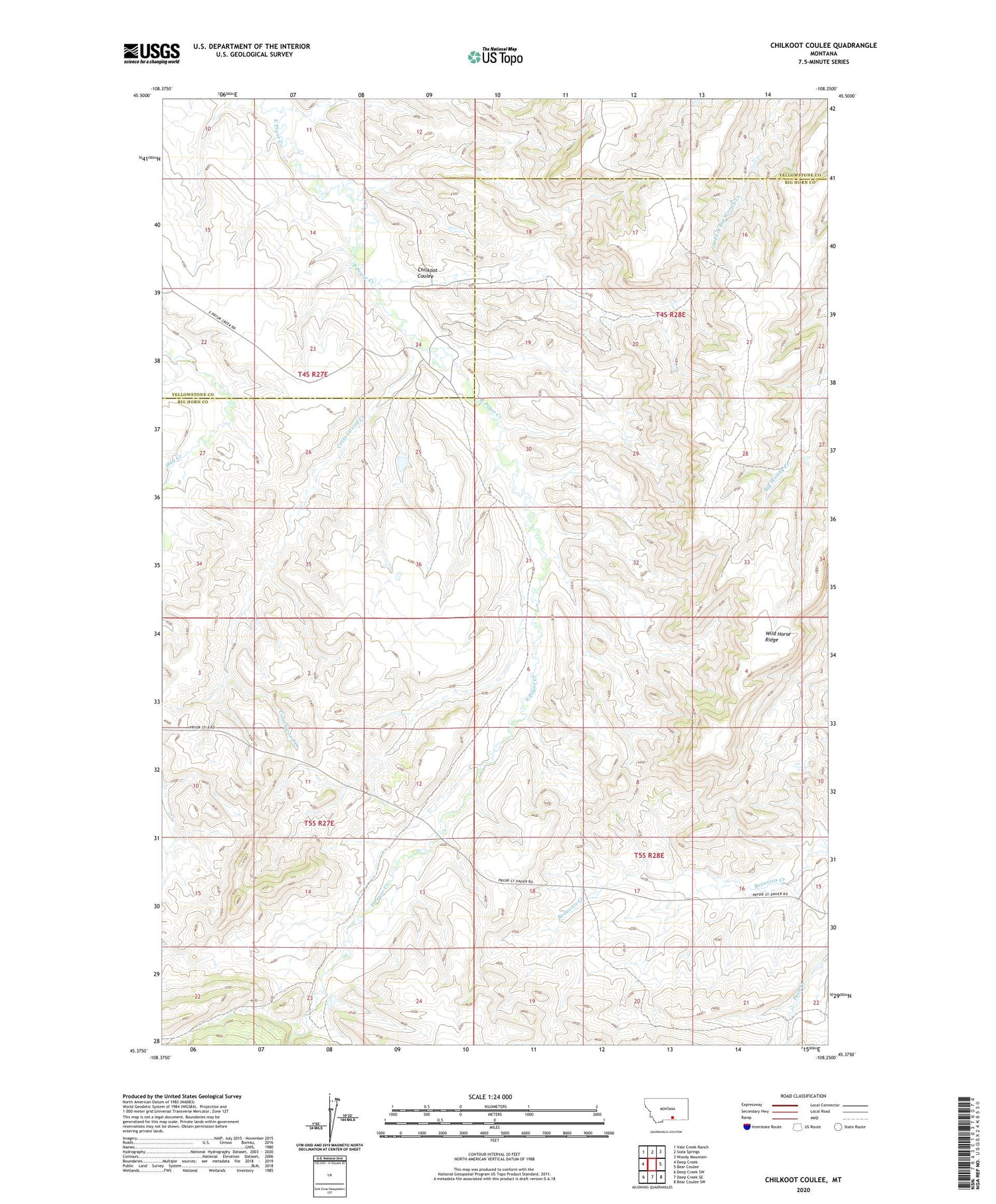 Chilkoot Coulee Montana US Topo Map Image