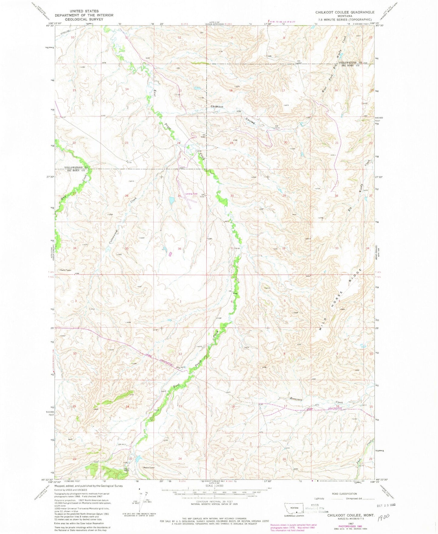 Classic USGS Chilkoot Coulee Montana 7.5'x7.5' Topo Map Image
