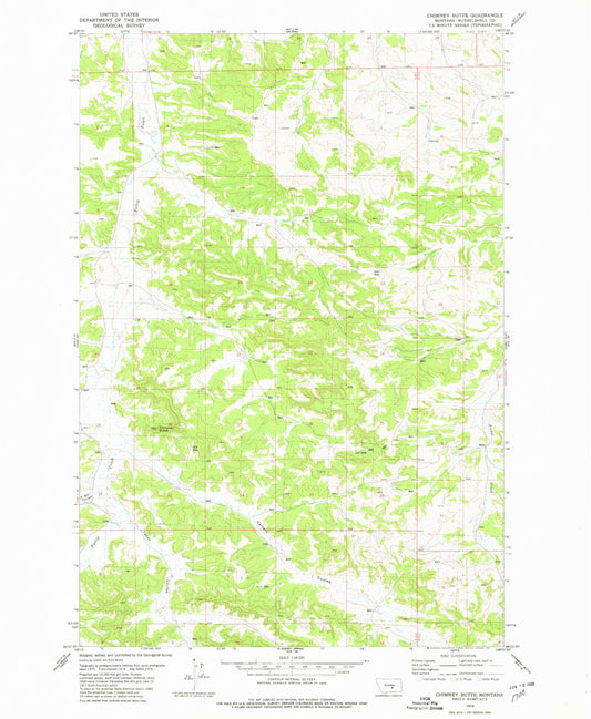 Classic USGS Chimney Butte Montana 7.5'x7.5' Topo Map Image