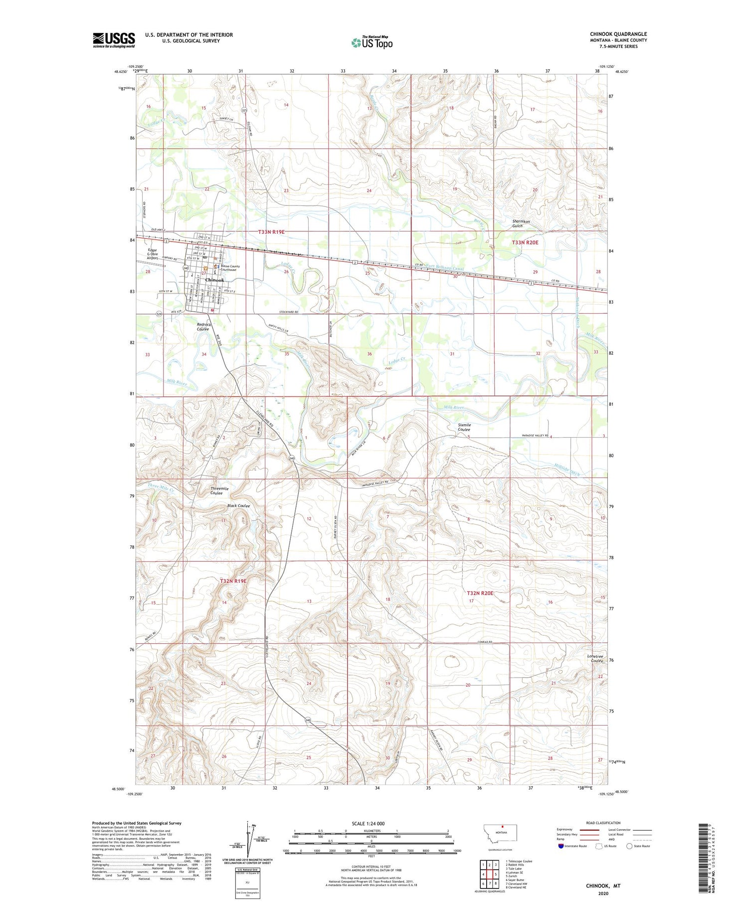 Chinook Montana US Topo Map Image