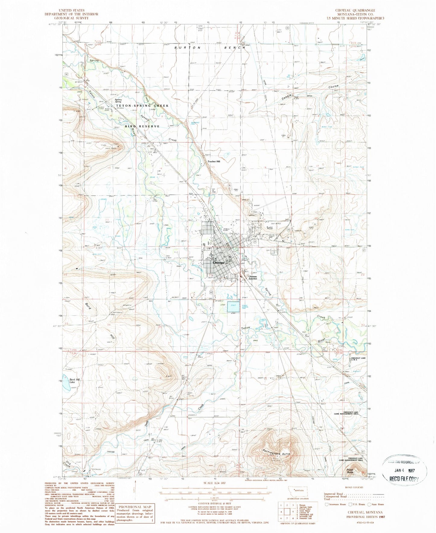 Classic USGS Choteau Montana 7.5'x7.5' Topo Map Image