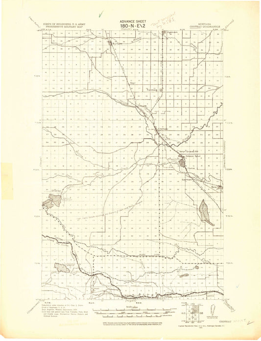 Historic 1920 Choteau Montana 30'x30' Topo Map Image