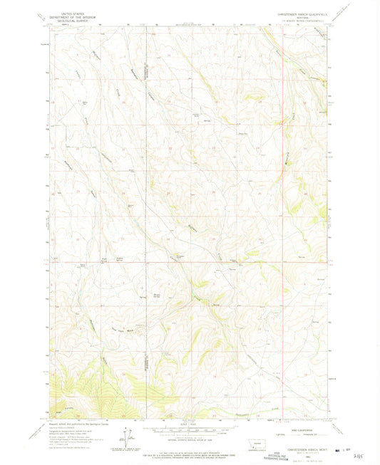 Classic USGS Christensen Ranch Montana 7.5'x7.5' Topo Map Image
